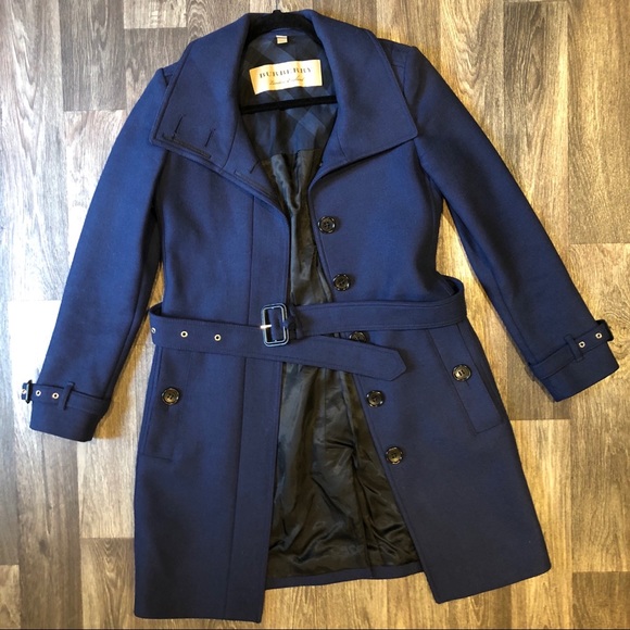 Burberry Jackets & Blazers - SOLDBurberry Wool Navy Double Breasted Belted Coat
